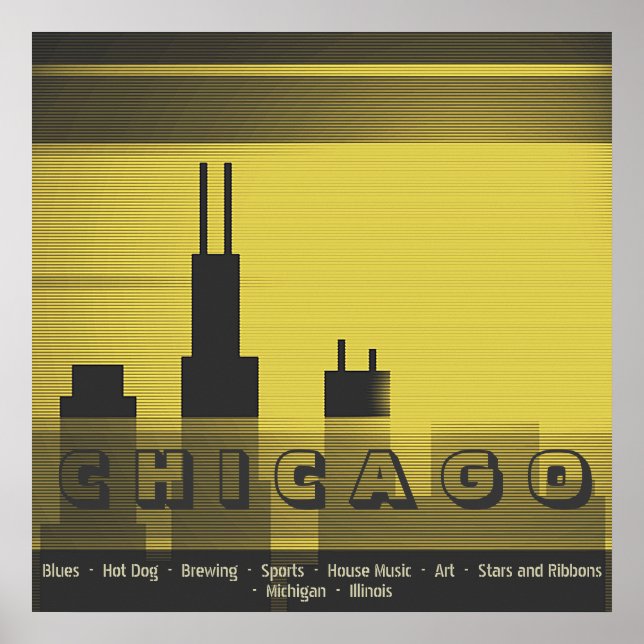 Poster Graphique de ville de Chicago coucher du soleil (Devant)