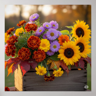 Poster Graphique du bouquet de fleurs d'automne