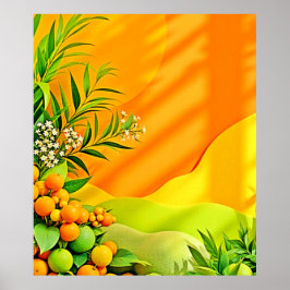 Poster Graphique Feuille et agrumes