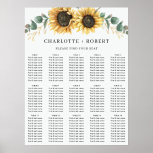Poster Graphique Mariage de tournesol Eucalyptus floral