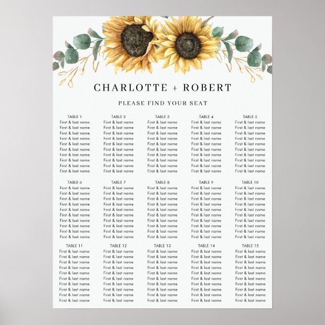 Poster Graphique Mariage de tournesol Eucalyptus floral (Devant)