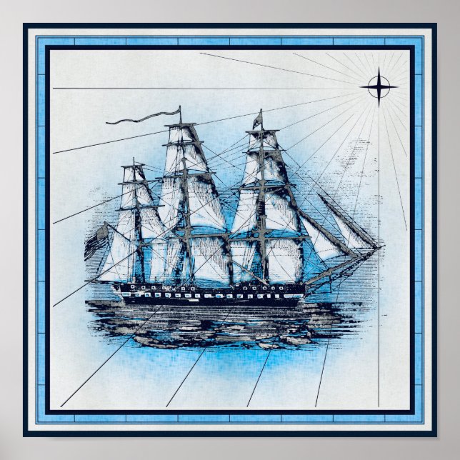 Poster Graphique Navires nautiques vintages (Devant)