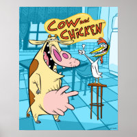 Graphique souriant de vache et de poulet