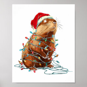 Poster Graphiques de Noël de marmotte drôles Lumières d'a