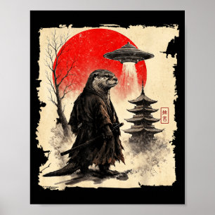 Poster Graphisme d'art de guerrier japonais Otter Samurai