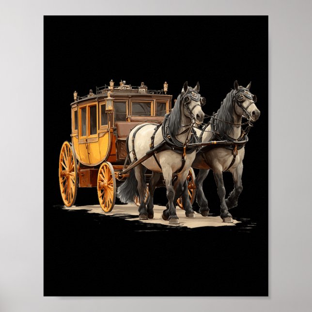 Poster Graphisme de beau carrosse à chevaux pour garçons  (Devant)