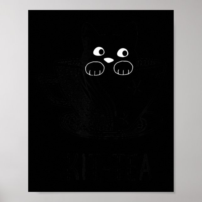 Poster Graphisme de chat noir drôle Kit-Tea (Devant)
