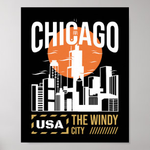 Poster Graphisme de la skyline de Chicago États-Unis Co