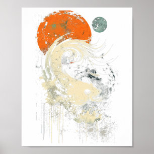 Poster Graphisme de surf à vague orange noir
