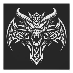 Poster Graphisme de tête de démon tribal par BurnsInHe