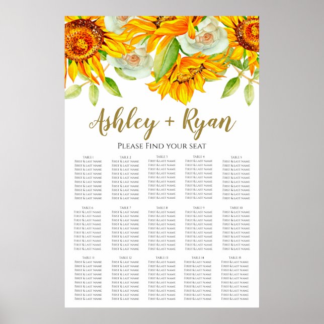 Poster Graphisme élégant de mariage au tournesol (Devant)