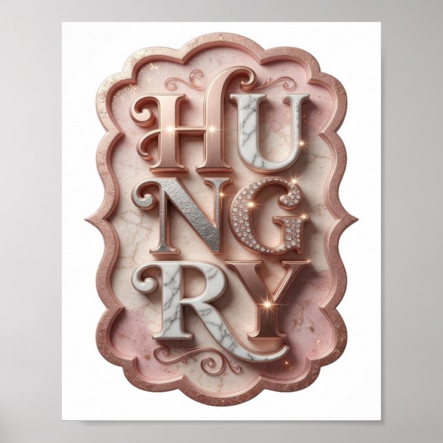 Poster Graphisme icône argentée HUNGRY (Devant)