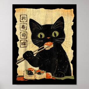 Poster Graphisme japonais esthétique de sushi de chat vin