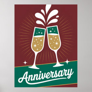 Poster Graphisme rétro d'anniversaire avec du champagne p