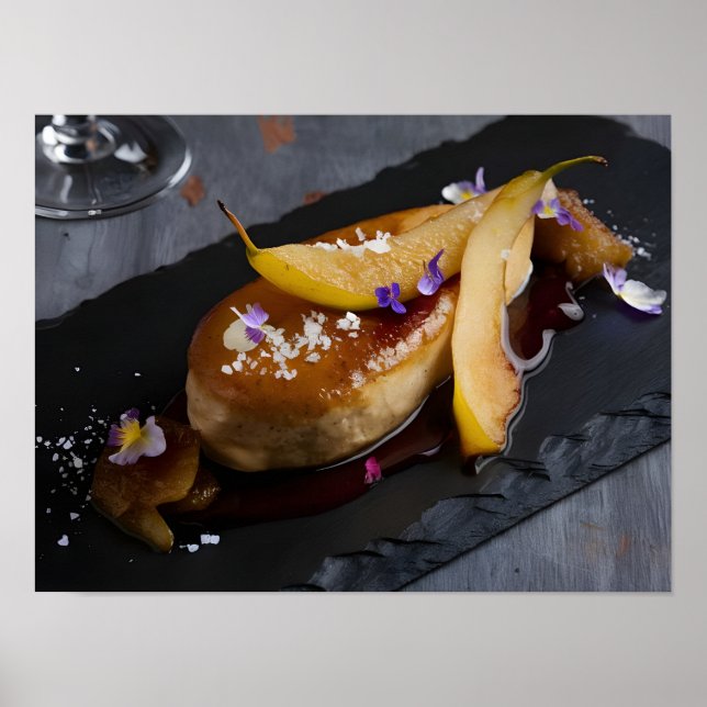 Poster Gras de foie gras gourmand avec réduction du vin r (Devant)