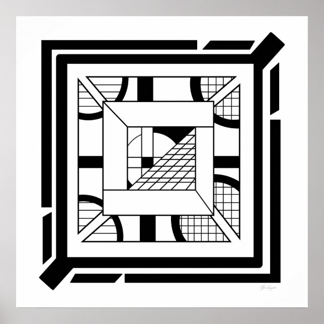 Poster Gras noir blanc géométrique Abstrait Line Art (Devant)