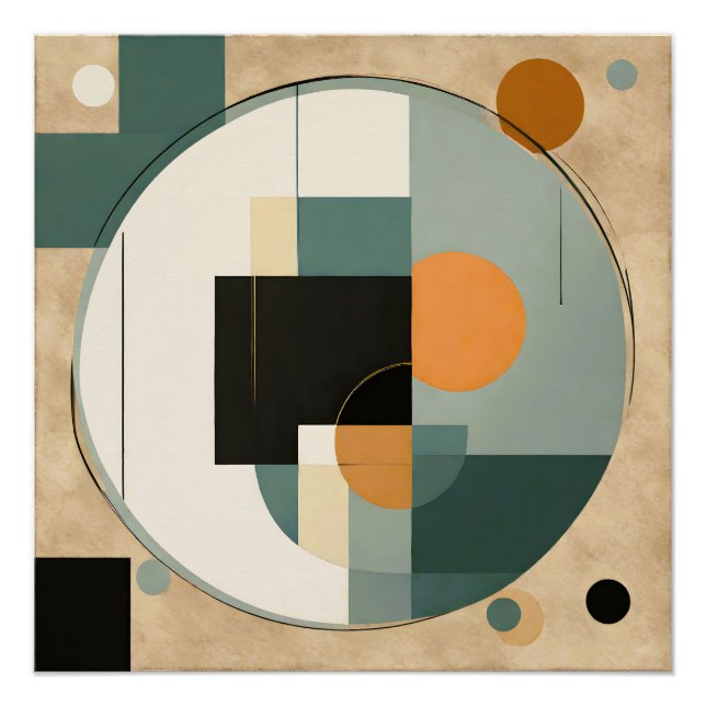 Poster Gras rétro : Cercles et rectangles Abstraits (Devant)