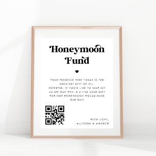 Poster Gras rétro Script coeur Honeymoon Fund Mariage