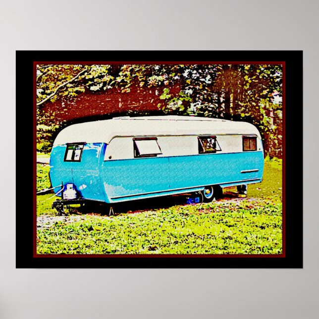 Poster Gras Retro Travel Trailer Camper Art (Devant)