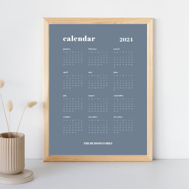 Poster Gras simple | Calendrier 2024 gris ardoise et blan (Créateur téléchargé)