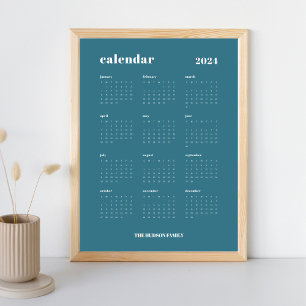 Poster Gras simple   Calendrier Turquoise bleu et blanc 2