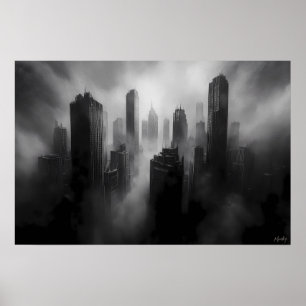 Poster Grasyscrapers majestueux engloutis dans un brouill