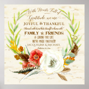 Poster Gratitude Mariage Boho Bohemian Wreath Floral Fall