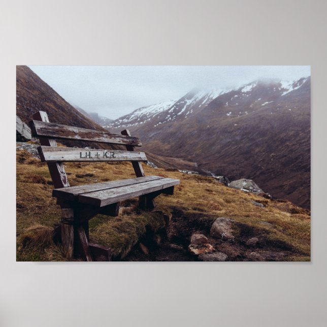 Poster Grave Tes Initiales sur Ce Banc | Romantique (Devant)