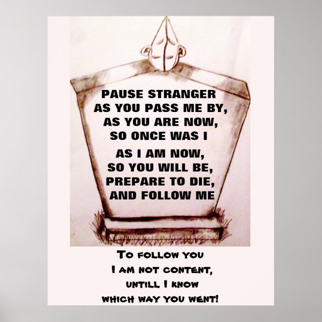 POSTER GRAVESTONE, PAUSE STRANGER POEM (Devant)