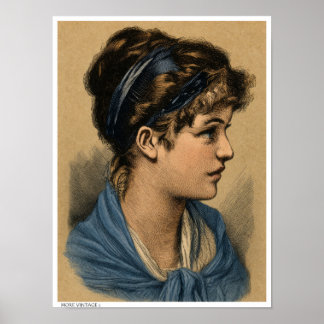 POSTER GRAVURE DE STYLE COLOR VINTAGE BUSTE BEAUX-ARTS