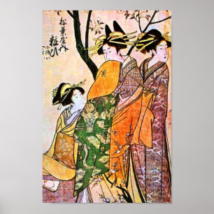 Poster Gravure japonaise de trois Geisha