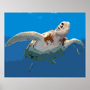 Poster Gravure sur bois en tortue verte