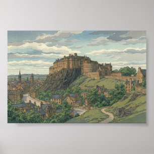 Poster Gravure sur bois japonaise du château d'Édimbourg