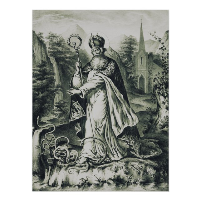 Poster Gravure vintage de Saint Patrick bannissant les se (Devant)
