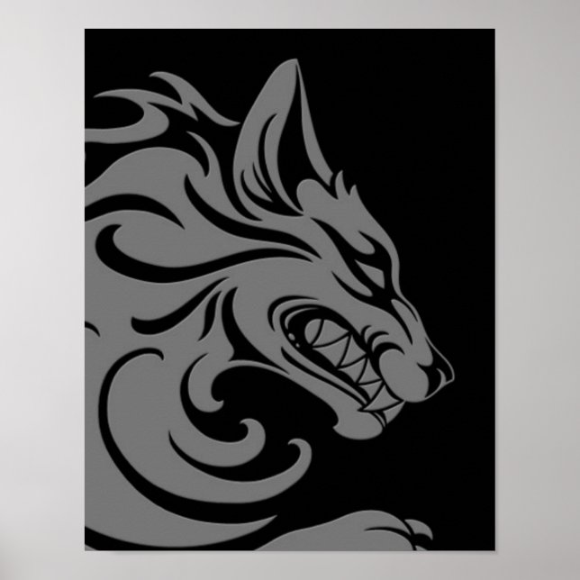 Poster Gray agressif et Loup tribal noir (Devant)