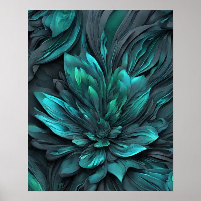 POSTER GRAY FLEURS TURQUOISES (Devant)
