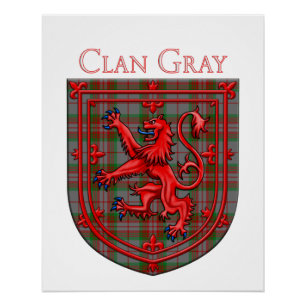 Poster Gray Tartan Scottish Plaid Lion Rampant