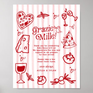 Poster Grazie Mille Citrons Italiens Fantaisistes Baby Sh