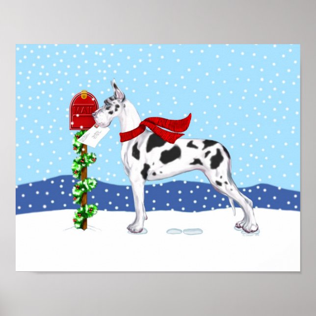 Poster Great Dane Christmas Mail Arlequin (Devant)