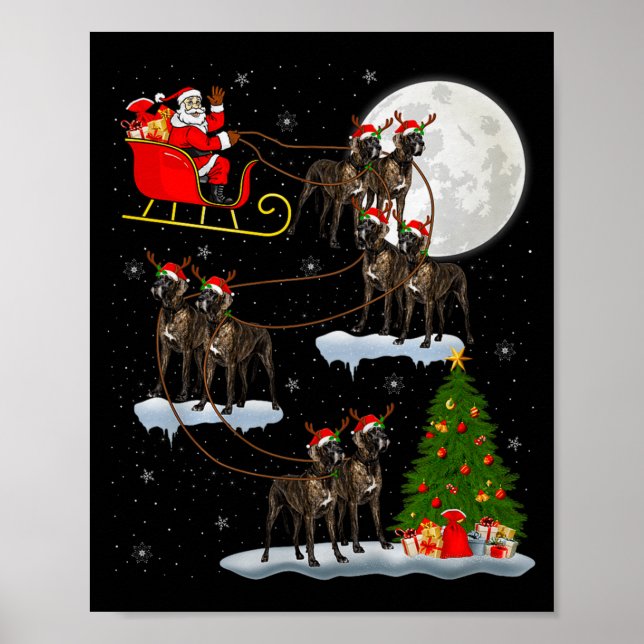 Poster Great Dane Dog Santa Sleigh Flying Funny Magical C (Devant)