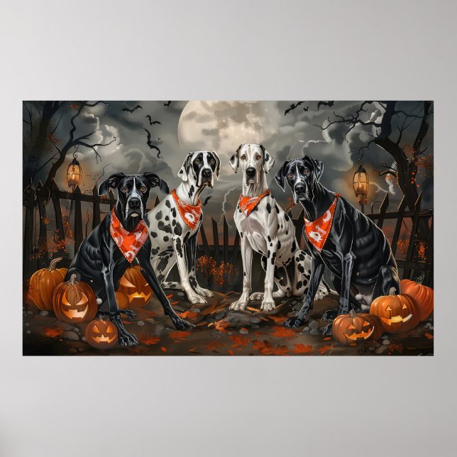 Poster Great Dane Halloween Éffrayant (Devant)