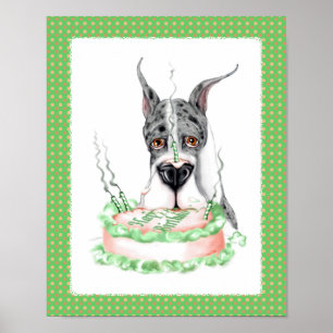 Poster Great Dane Merle gâteau d'anniversaire
