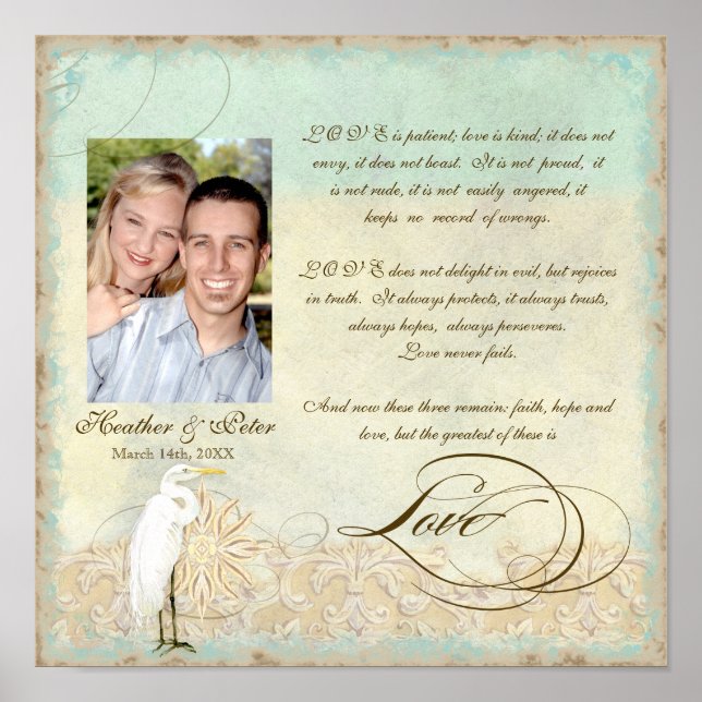Poster Great Egret Coastal Beach - Mariage Personnalisé (Devant)