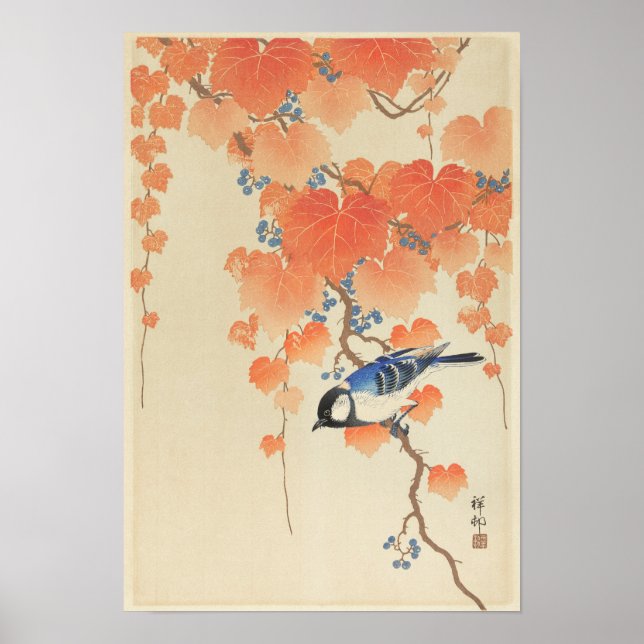 Poster Great Tit sur Paulownia Branch par Ohara Koson (Devant)
