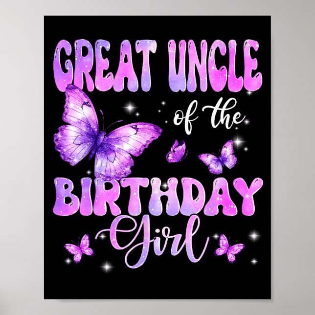 Poster Great Uncle Of The Birthday Girl Butterfly Family  (Devant)