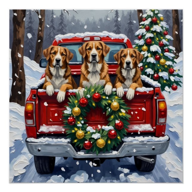 Poster Greater Swiss Mountain Dog Christmas Red Truck (Devant)