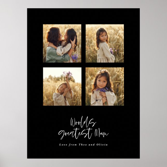 Poster Greatest Mum multi photo élégant noir élégant (Devant)