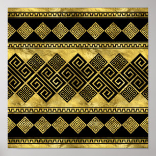 Poster Grec Meander - Clé grecque Noir et or
