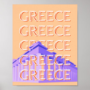 Poster Grèce, Athènes Travel Art, Orange