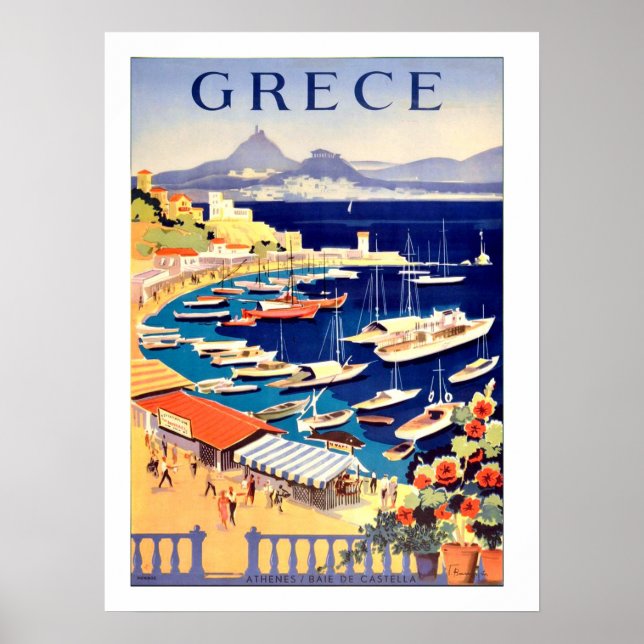 Poster Grèce, bateaux de pêche sur un petit bateau (Devant)